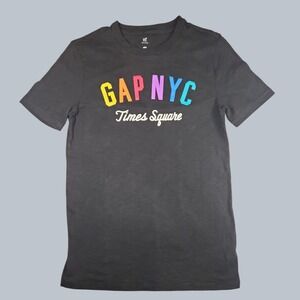 Gap Kids XXL 14-16 Black T Shirt NYC Times Square Rainbow Spellout Graphic Tee